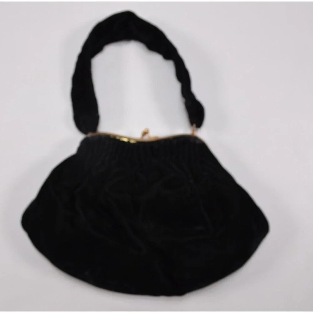 Vtg Claire Black Velvet Evening Bag Beggars Purse Kiss Lock Goldtone Hardware‎